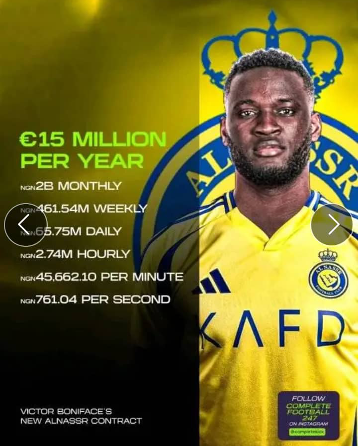 If Victor Boniface joined Al-Nassr, his earnings would have been staggering
