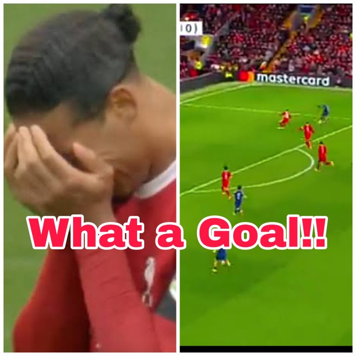 Virgil Van Dyk could do nothing to stop Ousmane Dembele from scoring