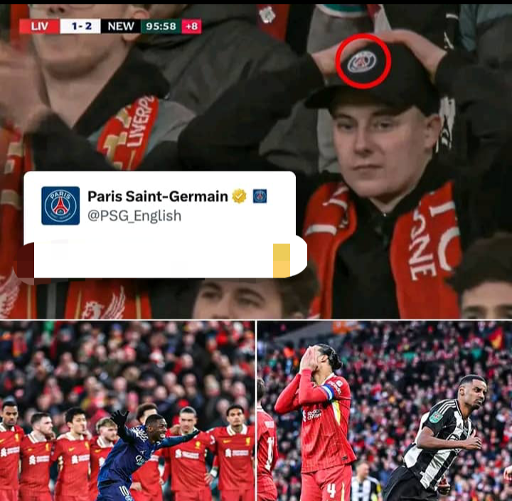 A Liverpool fan was caught off guard donning a PSG Hat At Wembley Stadium 🏟️ yesterday